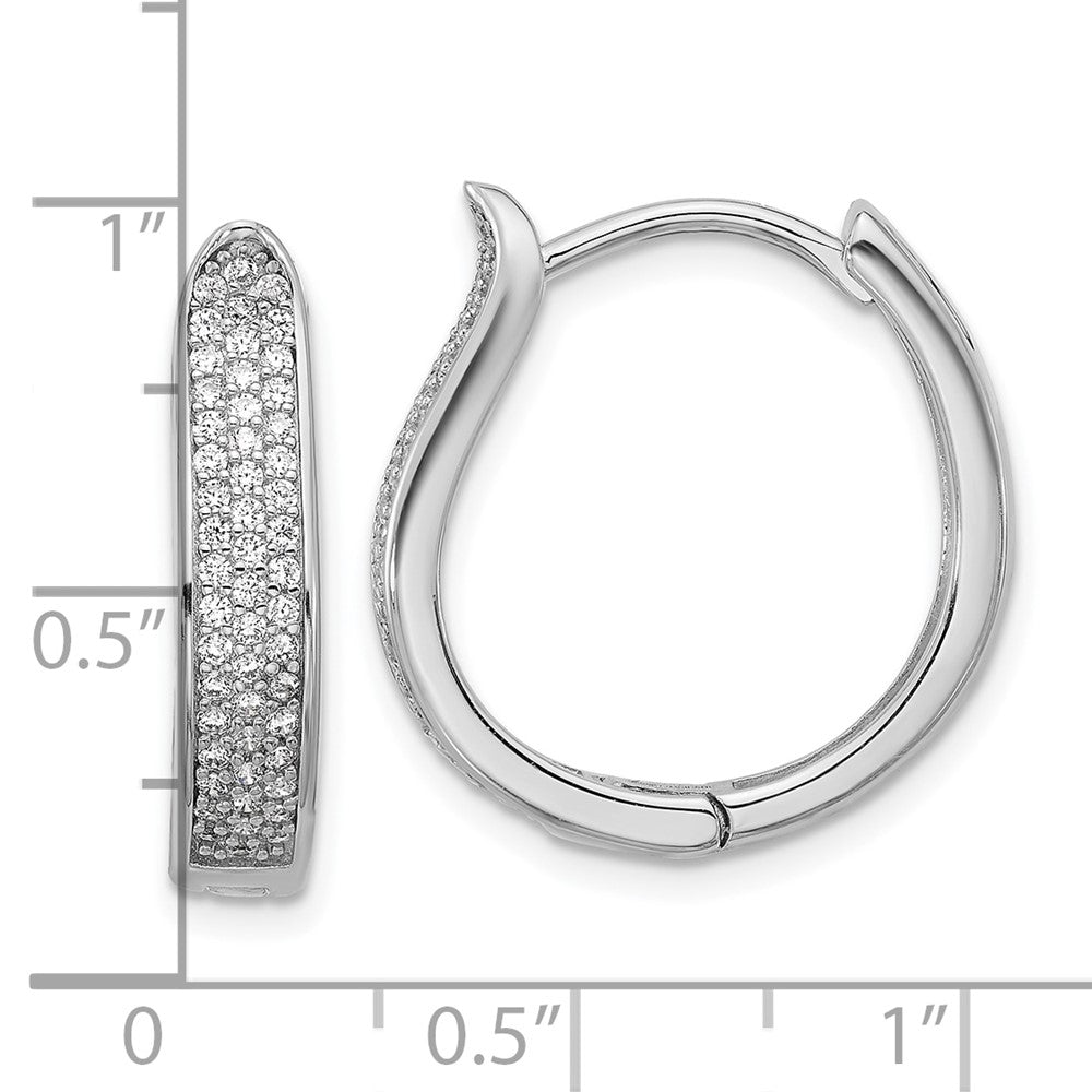Sterling Silver Rhodium-Plated CZ Polished Curved Hinged Hoop Earrings