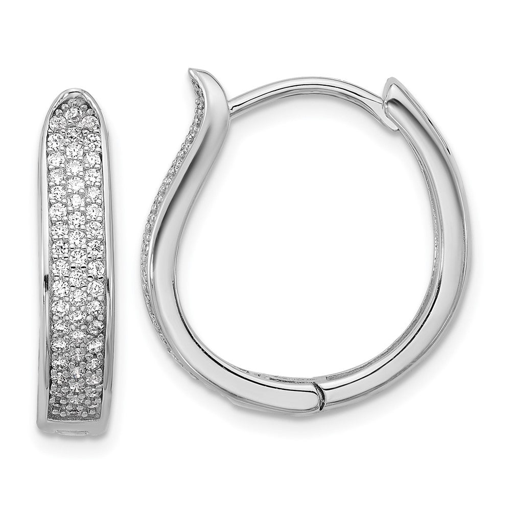 Sterling Silver Rhodium-Plated CZ Polished Curved Hinged Hoop Earrings