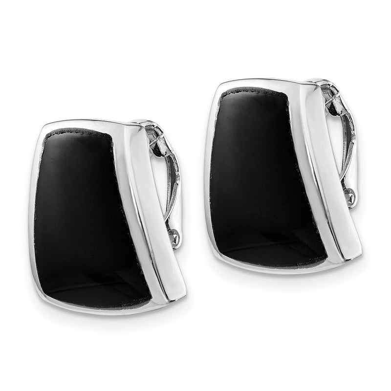 Sterling Silver Rhodium-Plated Polished Onyx Non-Pierced Earrings
