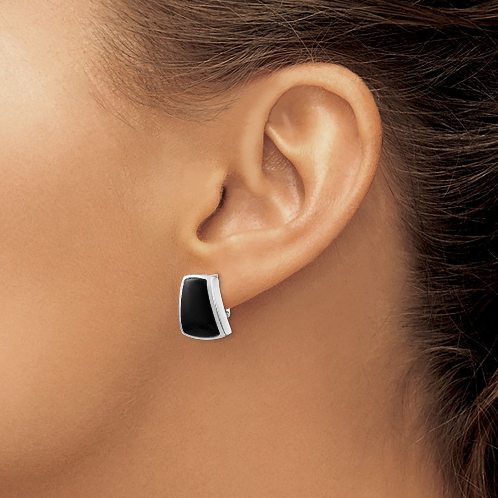Sterling Silver Rhodium-Plated Polished Onyx Non-Pierced Earrings