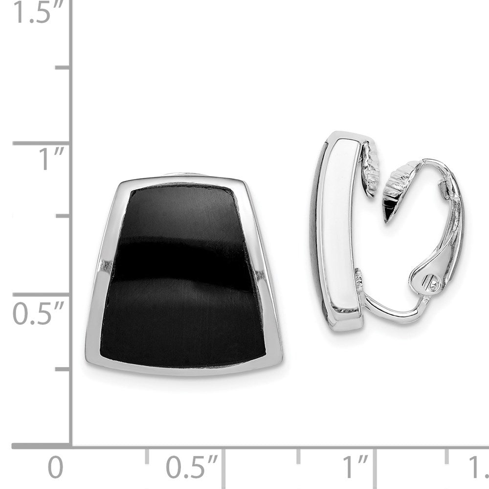 Sterling Silver Rhodium-Plated Polished Onyx Non-Pierced Earrings