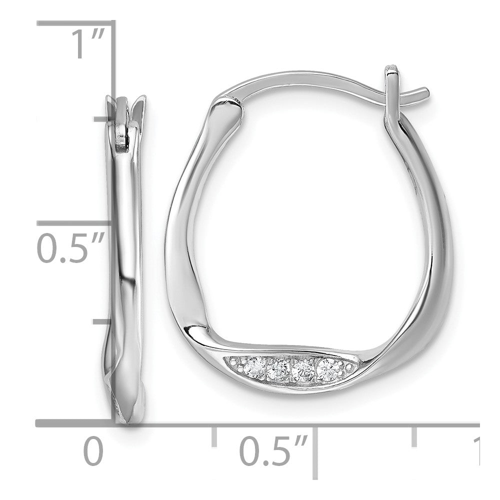 Sterling Silver Rhodium-Plated CZ Polished Small Twist Hoop Earrings