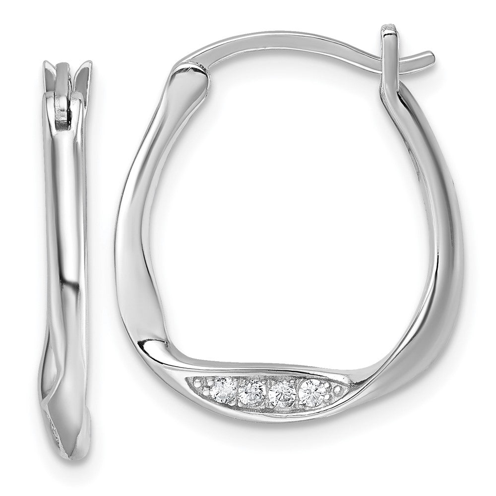 Sterling Silver Rhodium-Plated CZ Polished Small Twist Hoop Earrings