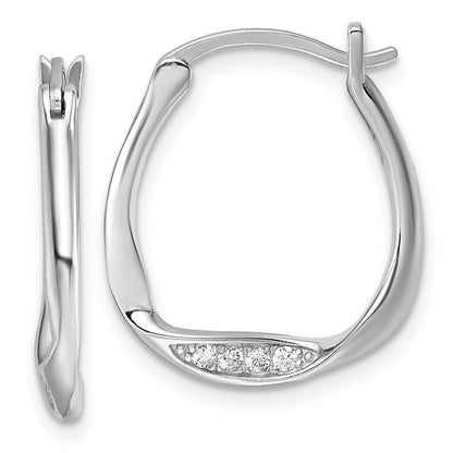 Sterling Silver Rhodium-Plated CZ Polished Small Twist Hoop Earrings