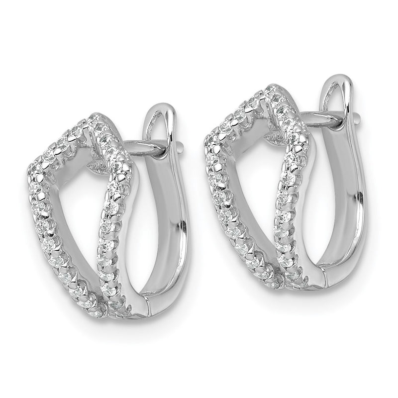 Sterling Silver Rhodium-Plated Polished CZ Hinged Hoop Earrings