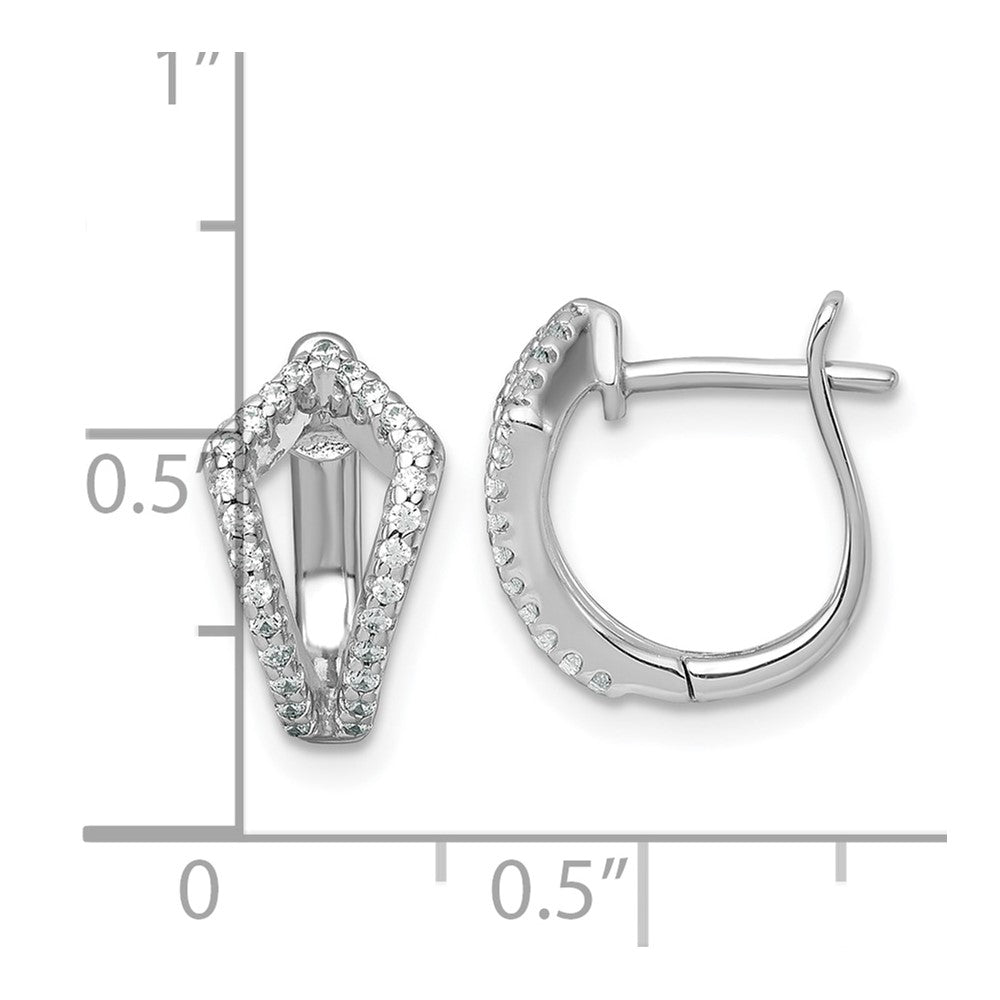 Sterling Silver Rhodium-Plated Polished CZ Hinged Hoop Earrings