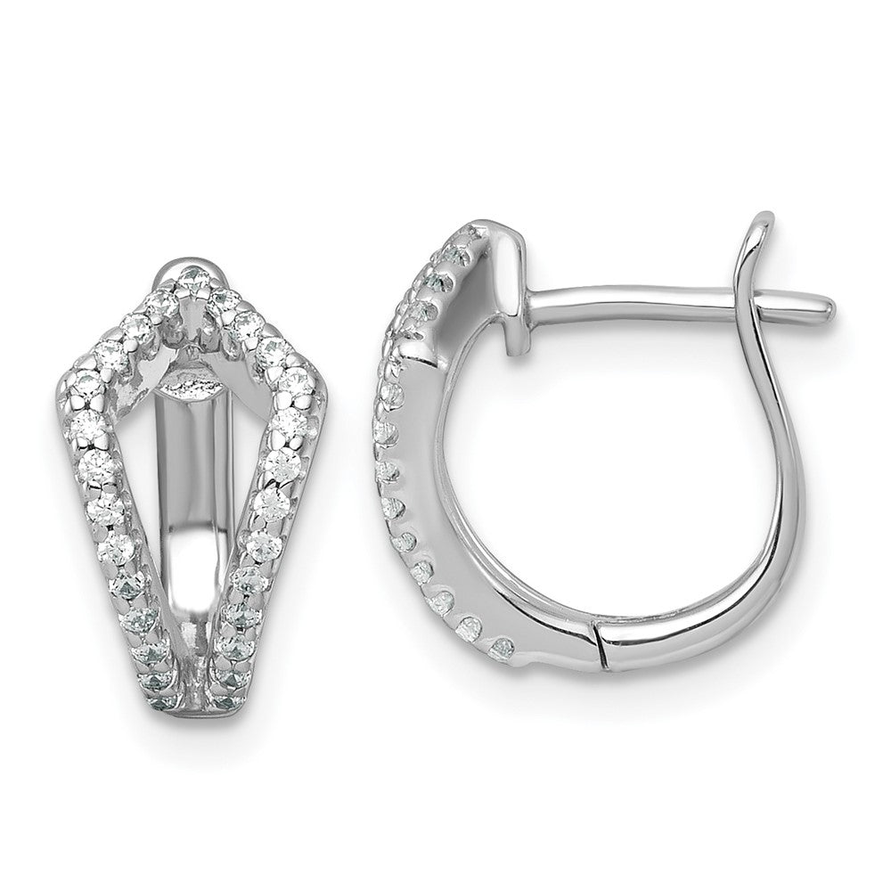 Sterling Silver Rhodium-Plated Polished CZ Hinged Hoop Earrings