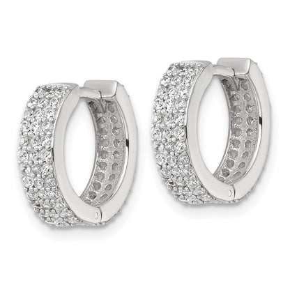 Sterling Silver Polished 4.5mm CZ Hinged Round Hoop Earrings