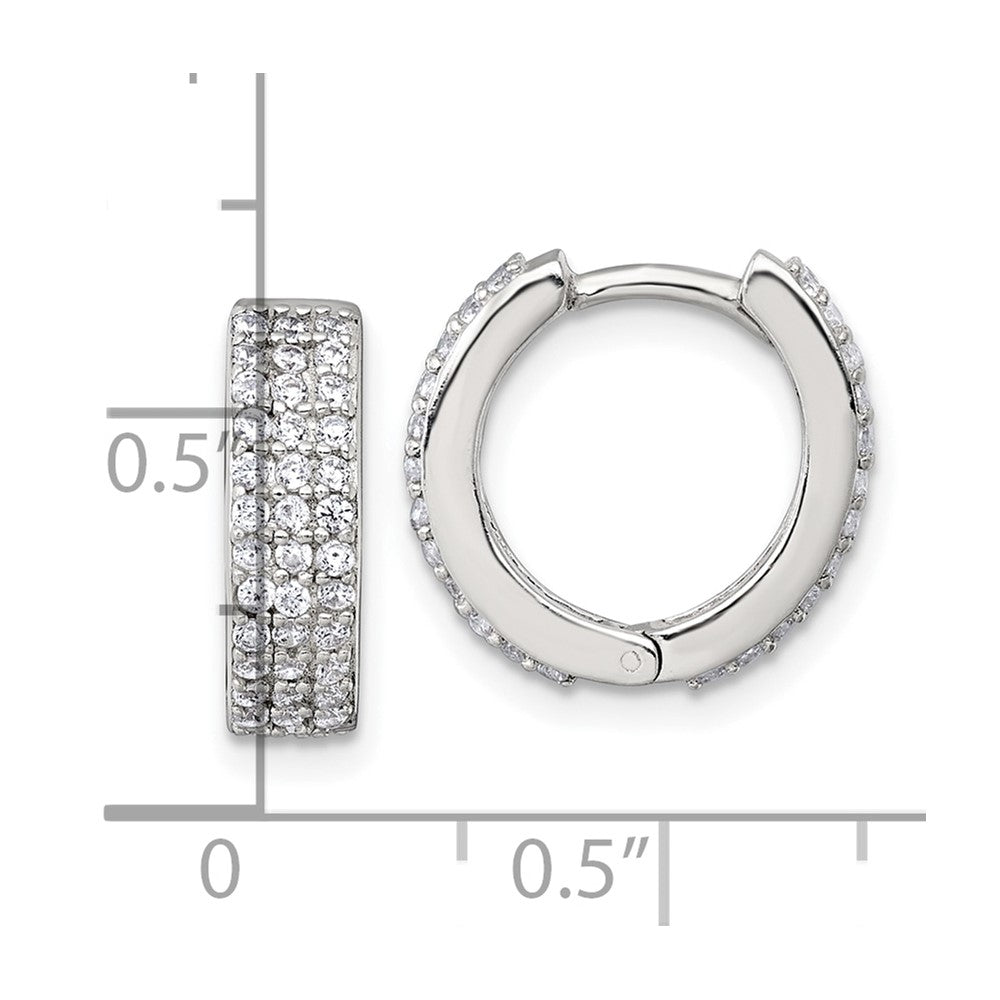 Sterling Silver Polished 4.5mm CZ Hinged Round Hoop Earrings