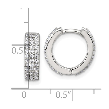 Sterling Silver Polished 4.5mm CZ Hinged Round Hoop Earrings