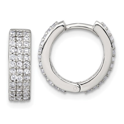Sterling Silver Polished 4.5mm CZ Hinged Round Hoop Earrings