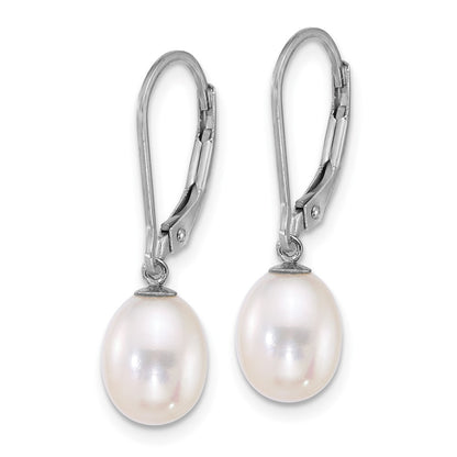 Sterling Silver Rhod 7-8mm Fwc Pearl 2pc Enhancer and Leverback Earrings Se