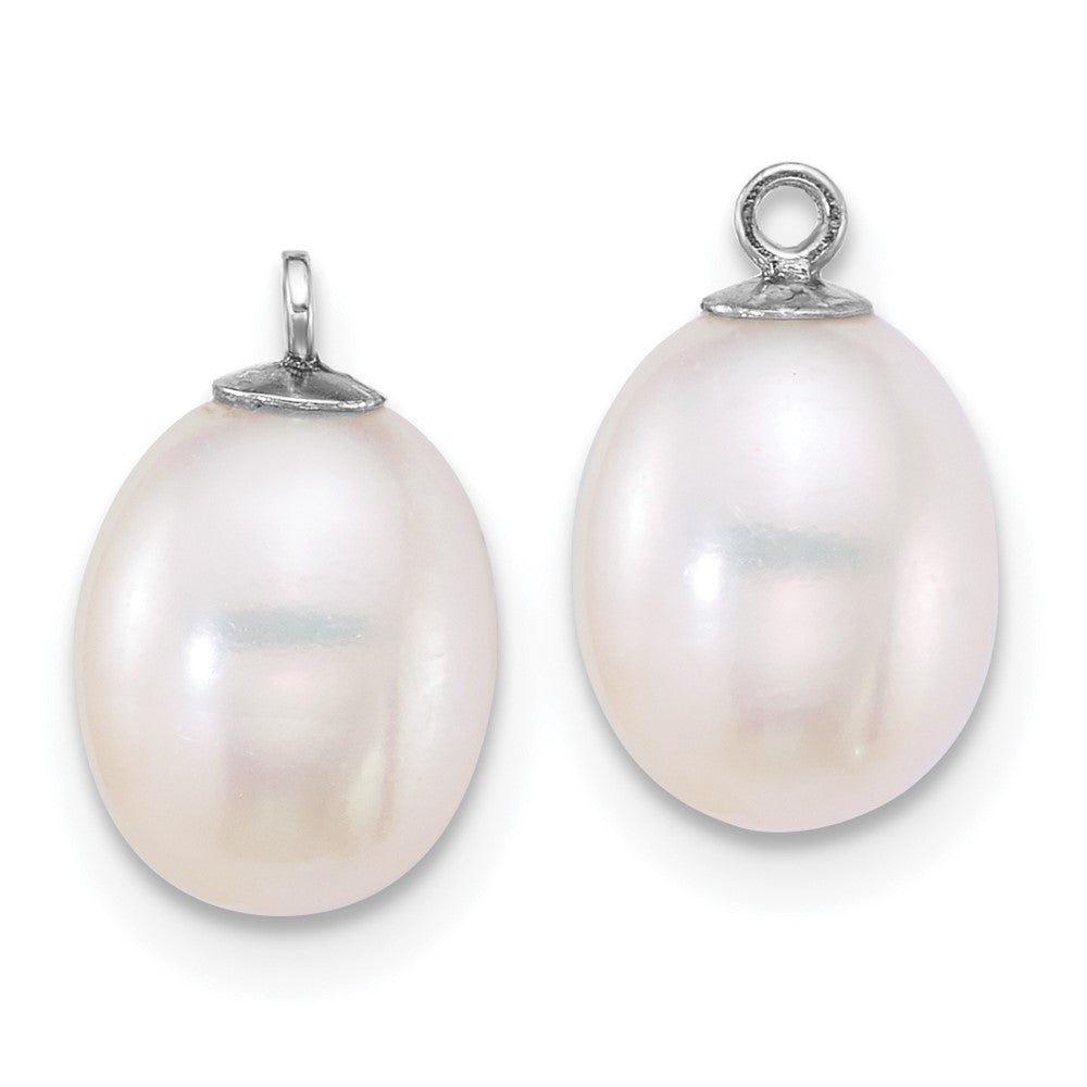 Sterling Silver Rhod 7-8mm Fwc Pearl 2pc Enhancer and Leverback Earrings Se