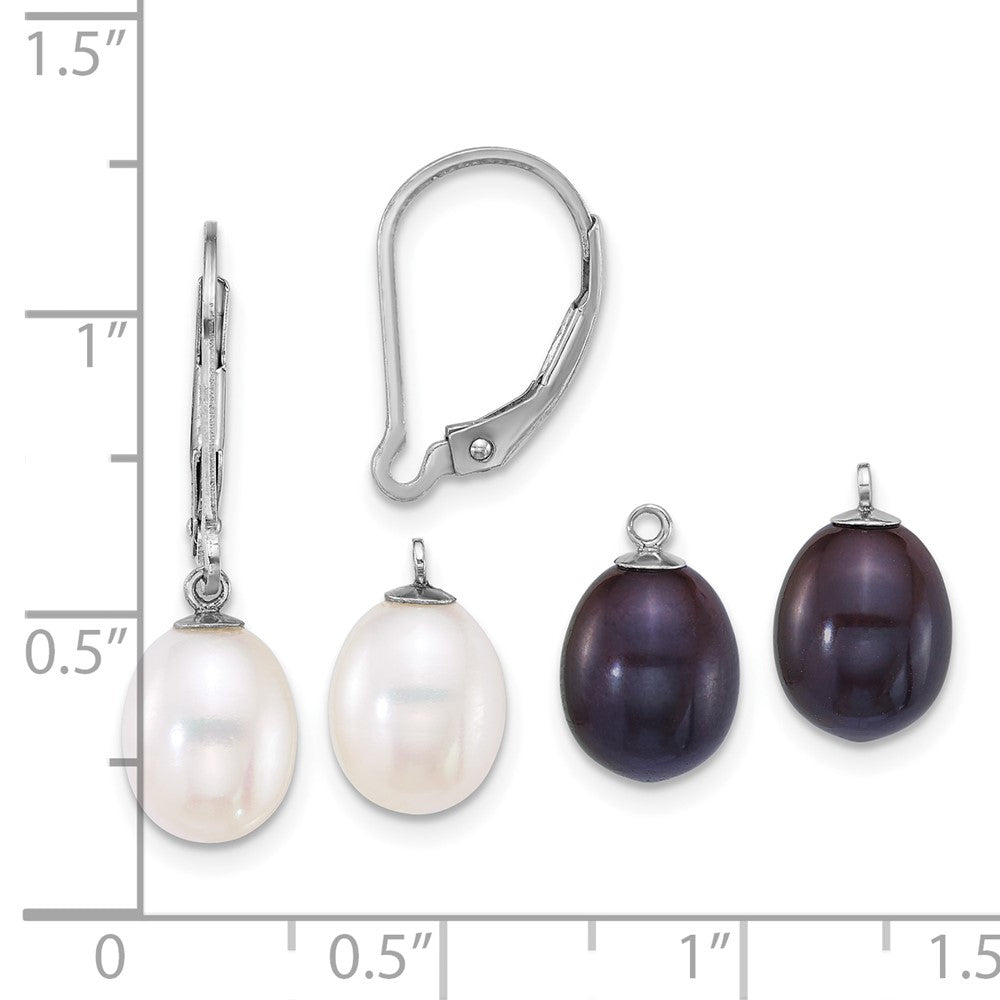Sterling Silver Rhod 7-8mm Fwc Pearl 2pc Enhancer and Leverback Earrings Se
