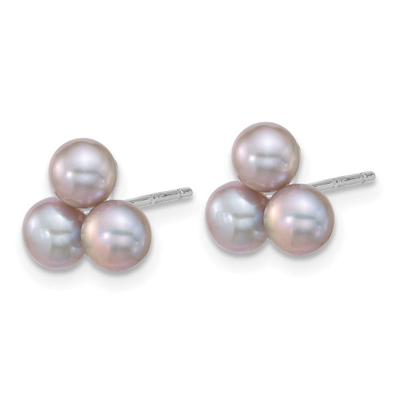 Sterling Silver Rhodium Plated 5-6mm Grey Fwc 3-Pearl Post Earrings