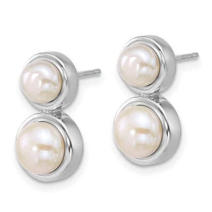 Sterling Silver Rhodium Plated 5-7mm Button Fwc Pearl Post Earrings