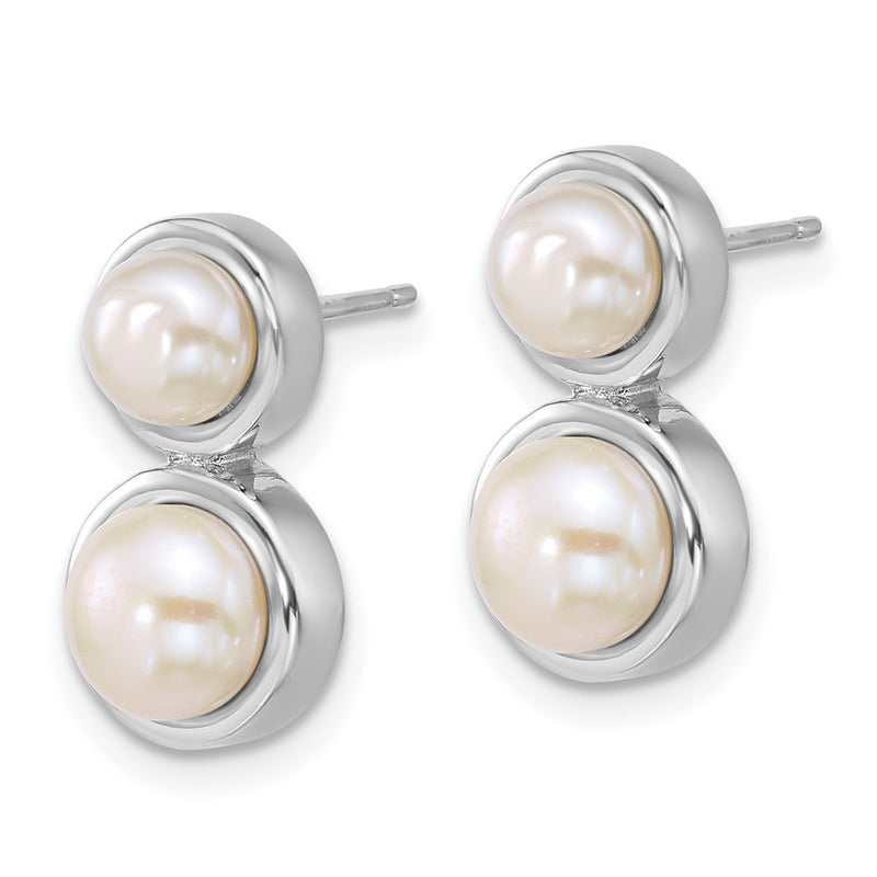 Sterling Silver Rhodium Plated 5-7mm Button Fwc Pearl Post Earrings