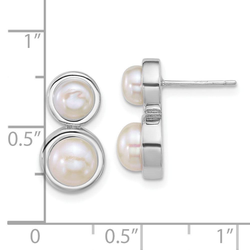 Sterling Silver Rhodium Plated 5-7mm Button Fwc Pearl Post Earrings