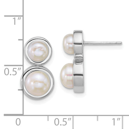 Sterling Silver Rhodium Plated 5-7mm Button Fwc Pearl Post Earrings