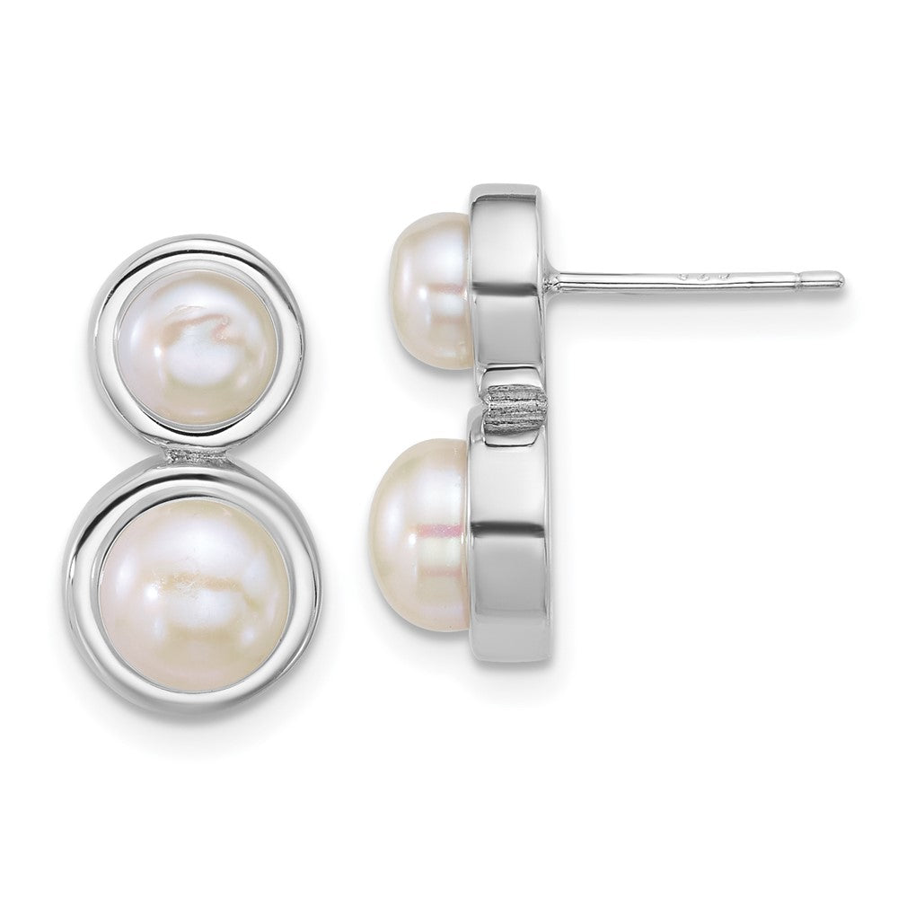 Sterling Silver Rhodium Plated 5-7mm Button Fwc Pearl Post Earrings