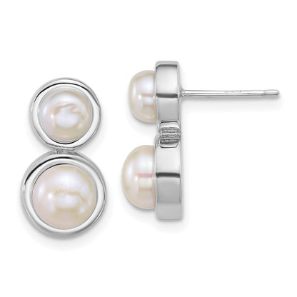 Sterling Silver Rhodium Plated 5-7mm Button Fwc Pearl Post Earrings