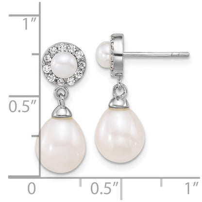 Sterling Silver Rhodium Plated 4-5mm/6-8mm Fwc & CZ Post Dangle Earrings