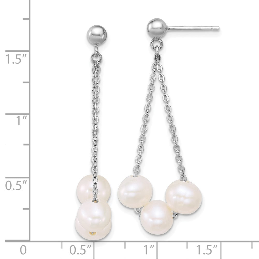 Sterling Silver Rhodium Plated 6-7mm Fwc 3-Pearl Post Dangle Earrings