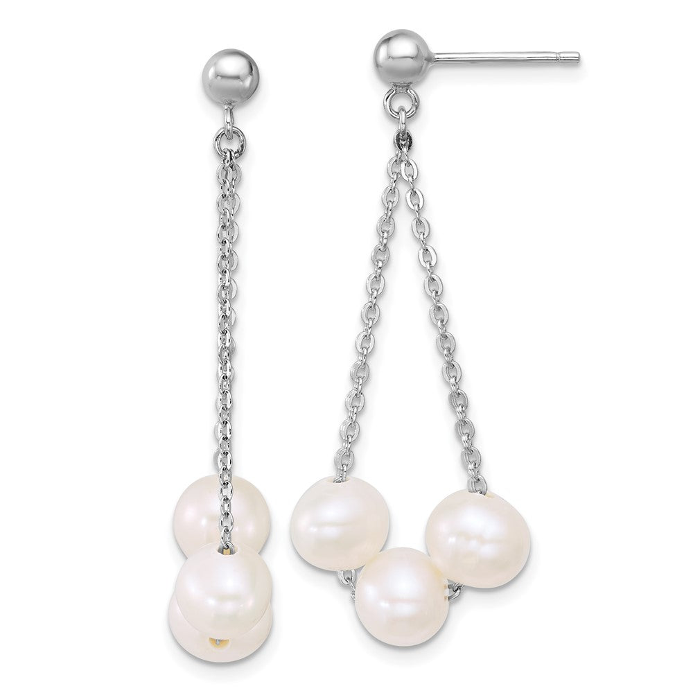 Sterling Silver Rhodium Plated 6-7mm Fwc 3-Pearl Post Dangle Earrings