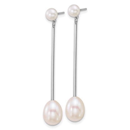 Sterling Silver Rhodium-Plated Fwc Pearl Post Dangle Earrings