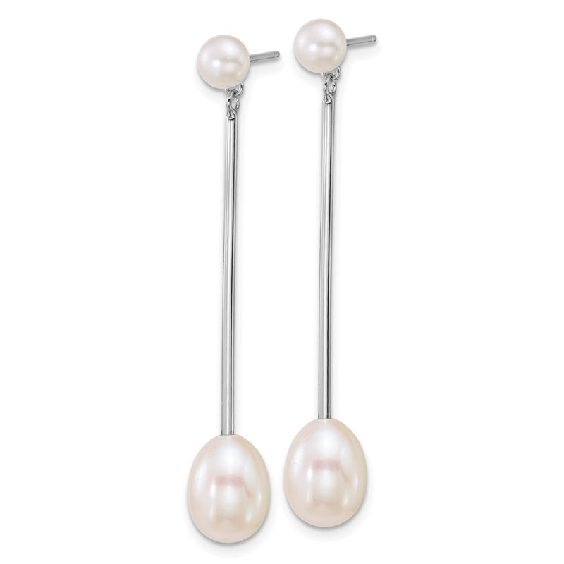 Sterling Silver Rhodium-Plated Fwc Pearl Post Dangle Earrings