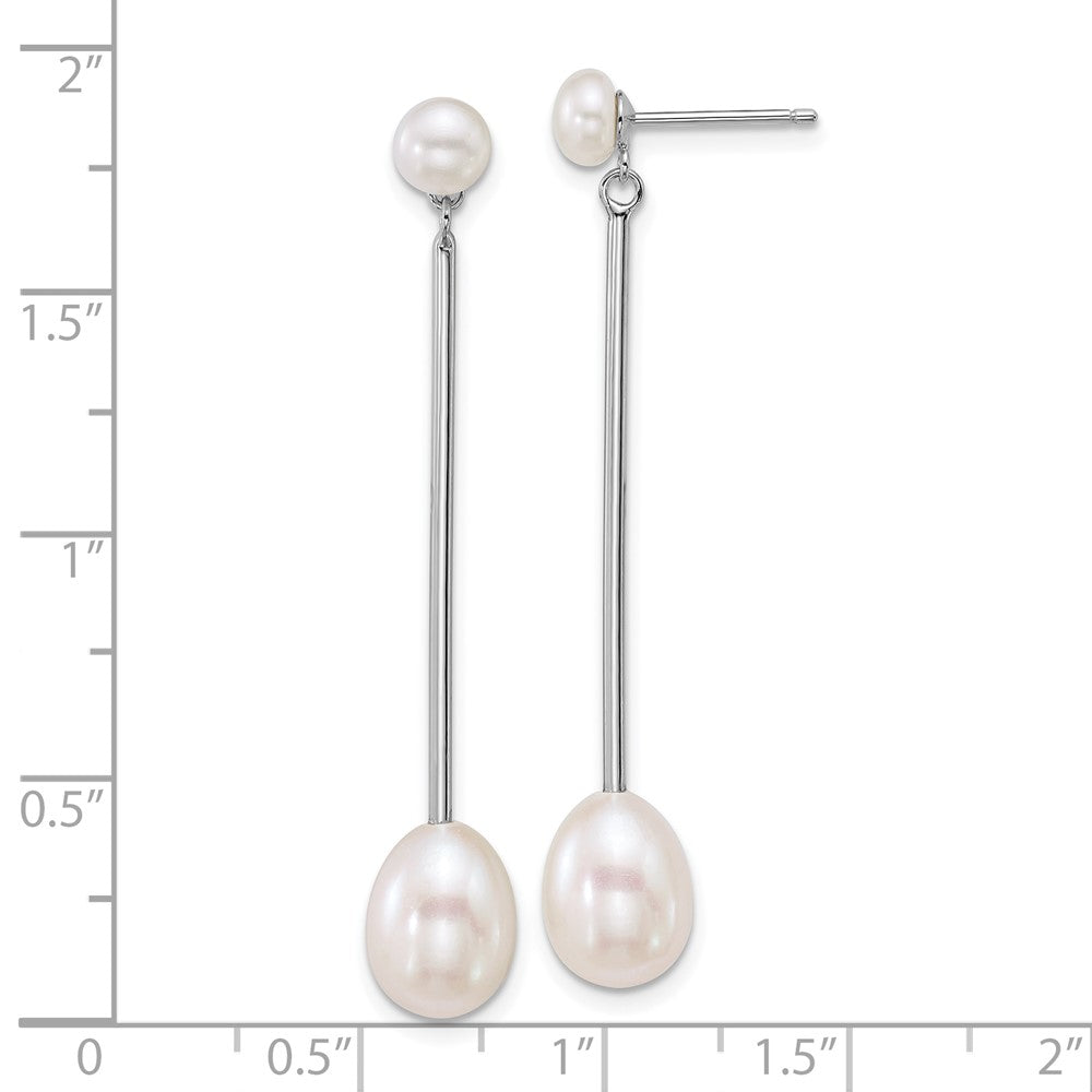 Sterling Silver Rhodium-Plated Fwc Pearl Post Dangle Earrings