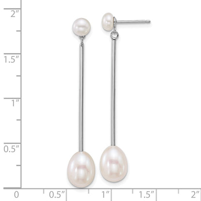 Sterling Silver Rhodium-Plated Fwc Pearl Post Dangle Earrings