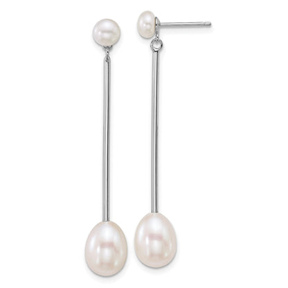Sterling Silver Rhodium-Plated Fwc Pearl Post Dangle Earrings