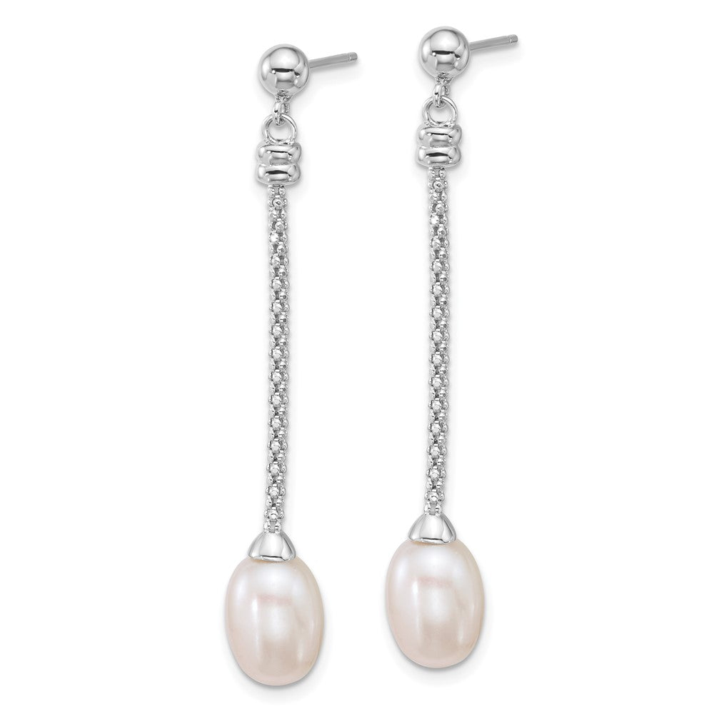 Sterling Silver Rhodium Plated 7-8mm Rice Fwc Pearl Post Dangle Earrings