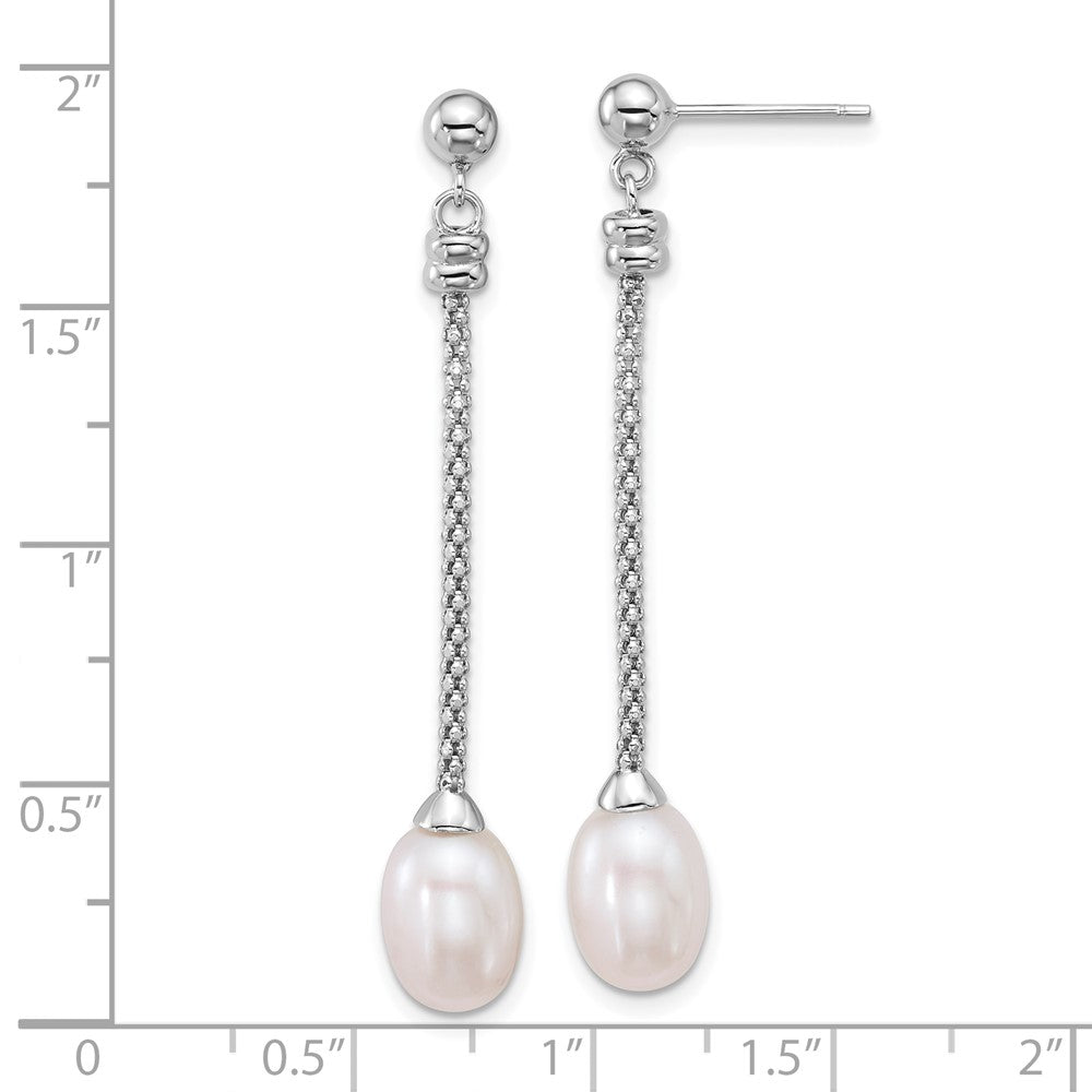 Sterling Silver Rhodium Plated 7-8mm Rice Fwc Pearl Post Dangle Earrings