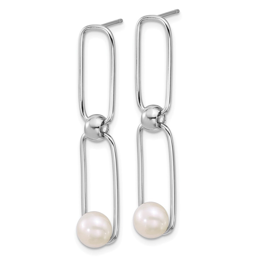 Sterling Silver Rhodium Plated 6-7mm Fwc Pearl Link Post Dangle Earrings