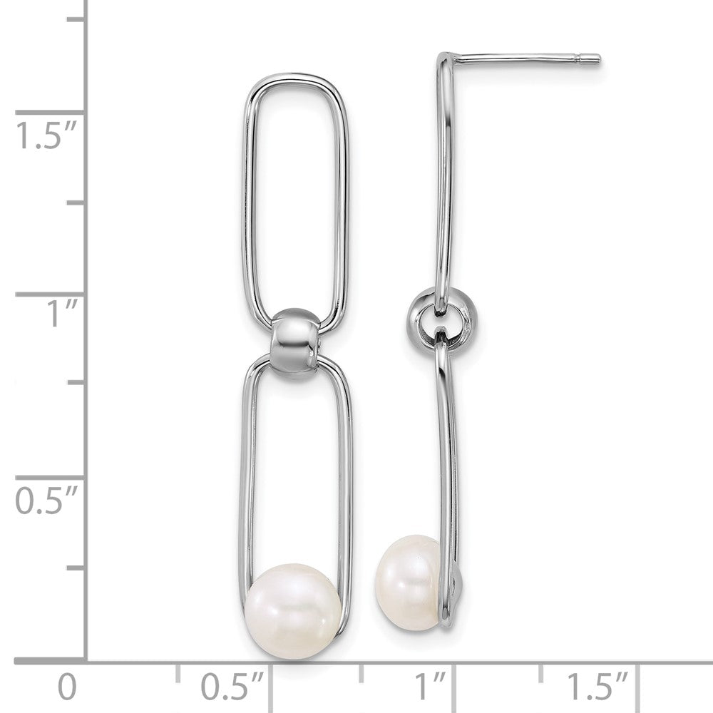 Sterling Silver Rhodium Plated 6-7mm Fwc Pearl Link Post Dangle Earrings