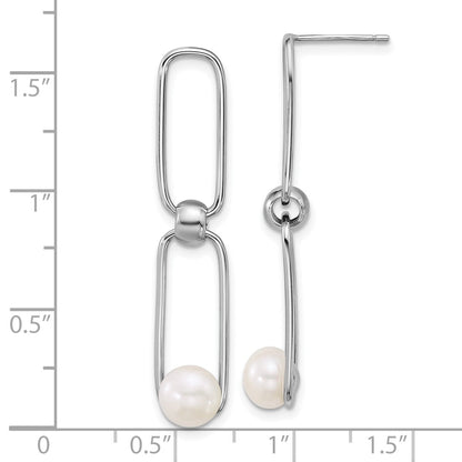Sterling Silver Rhodium Plated 6-7mm Fwc Pearl Link Post Dangle Earrings