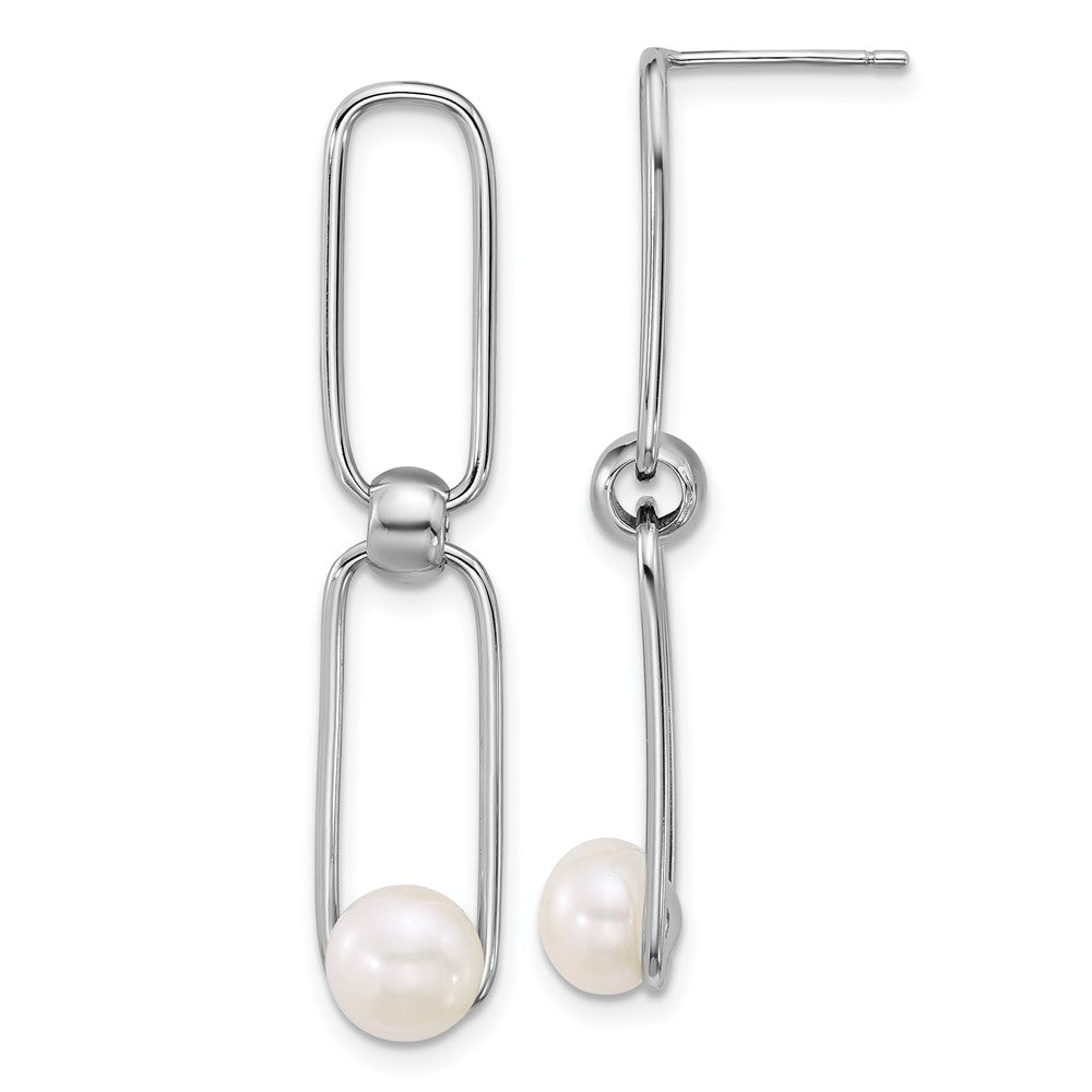 Sterling Silver Rhodium Plated 6-7mm Fwc Pearl Link Post Dangle Earrings