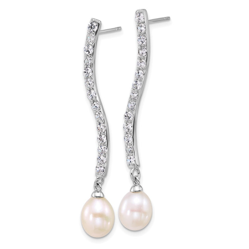 Sterling Silver Rhodium Plated 7-8mm Teardrop Wht Fwc/cz Dangle Earrings