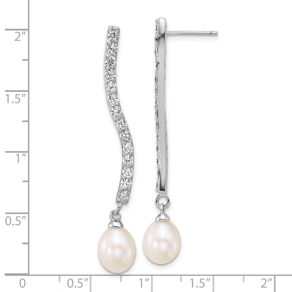 Sterling Silver Rhodium Plated 7-8mm Teardrop Wht Fwc/cz Dangle Earrings