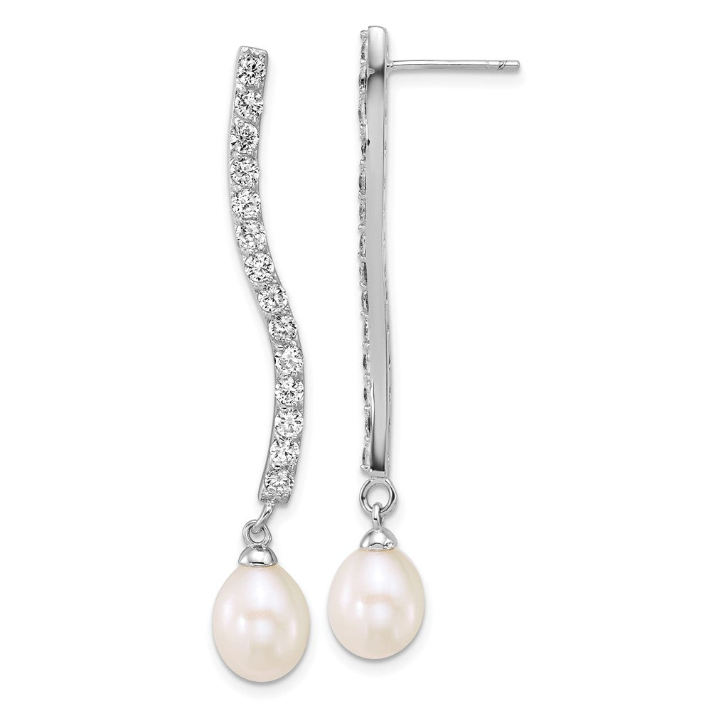 Sterling Silver Rhodium Plated 7-8mm Teardrop Wht Fwc/cz Dangle Earrings