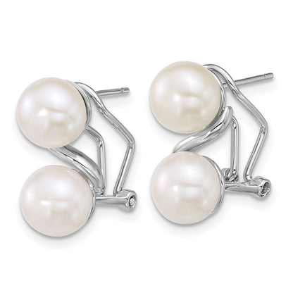 Sterling Silver Rhodium Plated 7-8mm Fwc Pearl Omega Back Earrings