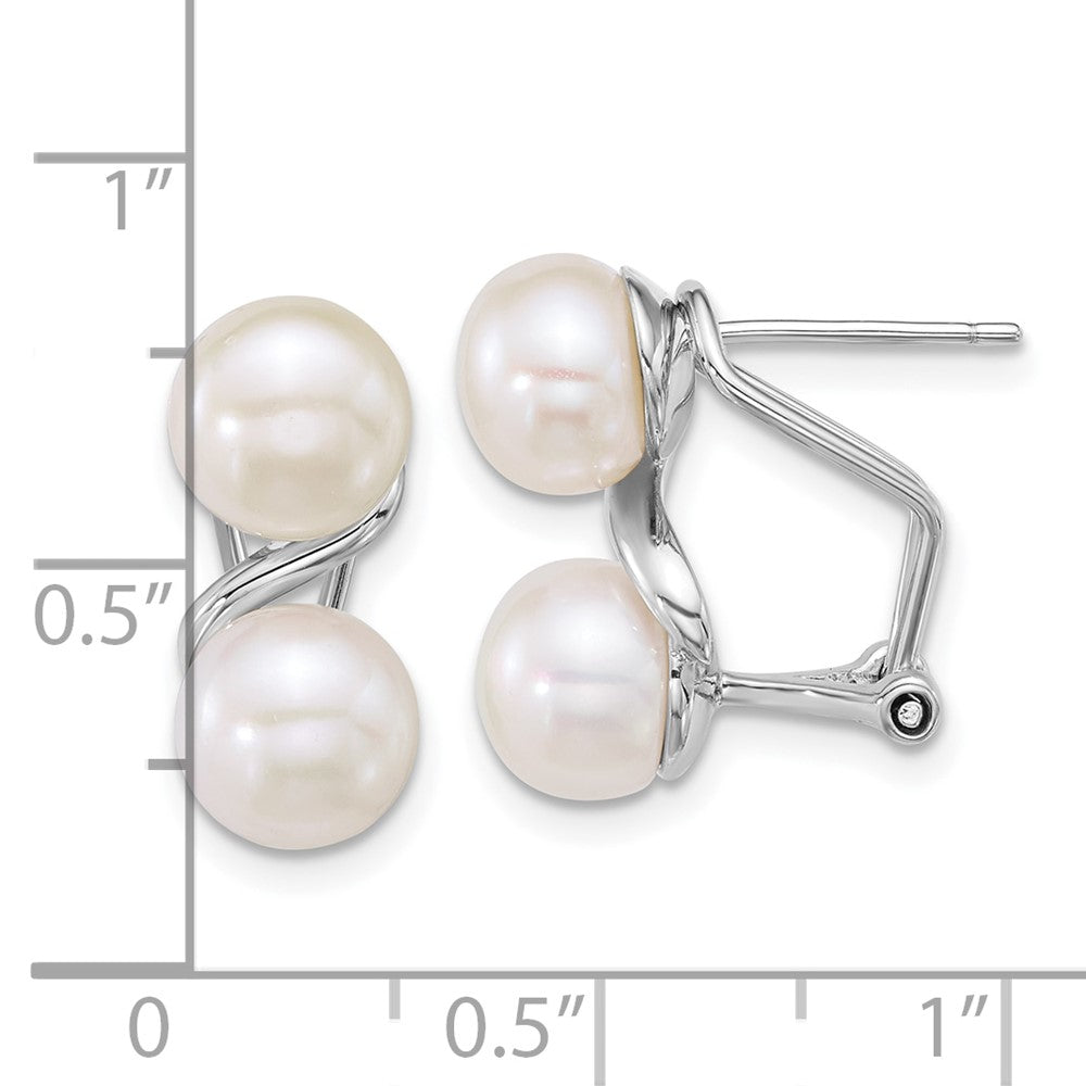 Sterling Silver Rhodium Plated 7-8mm Fwc Pearl Omega Back Earrings