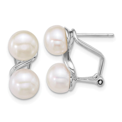 Sterling Silver Rhodium Plated 7-8mm Fwc Pearl Omega Back Earrings