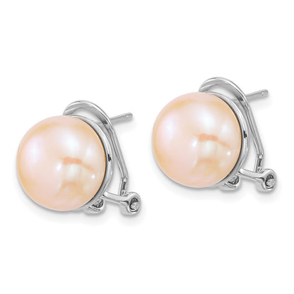Sterling Silver Rh-Plat 11-12mm Button Pink Fwc Omega Back Earrings
