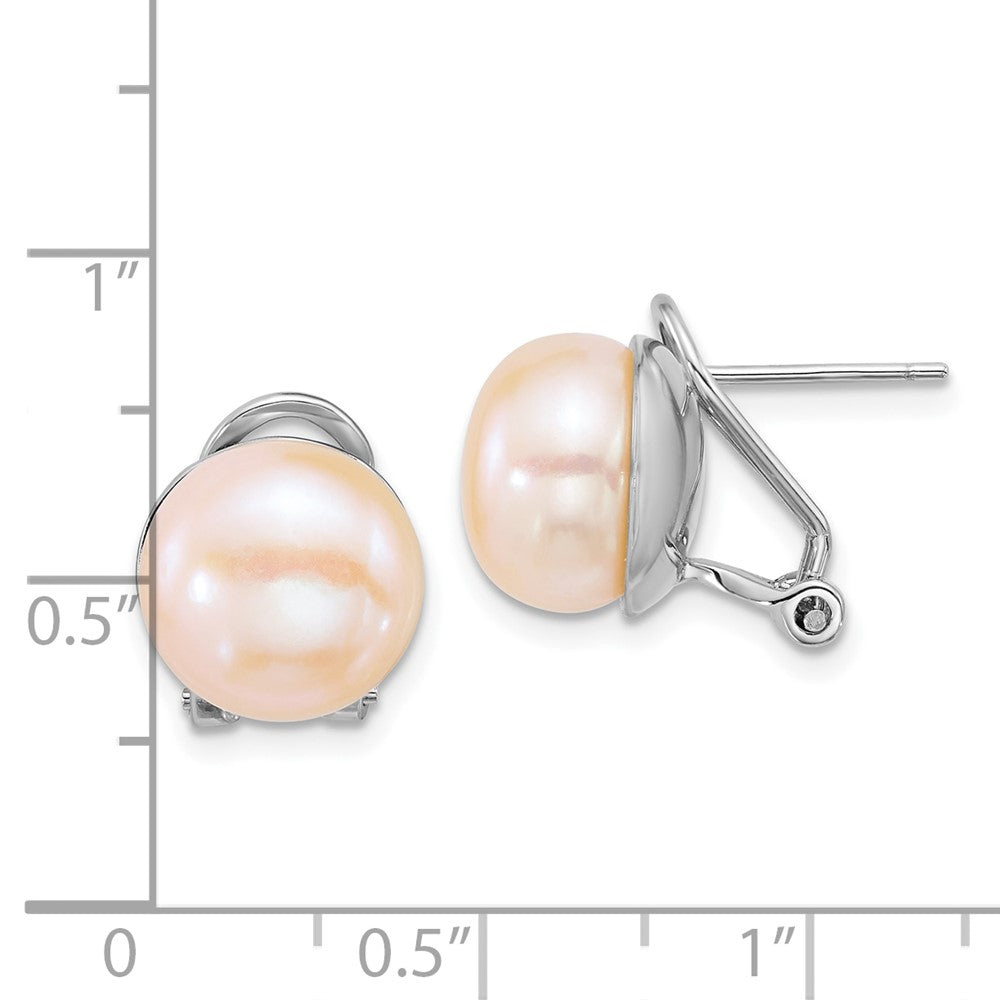 Sterling Silver Rh-Plat 11-12mm Button Pink Fwc Omega Back Earrings