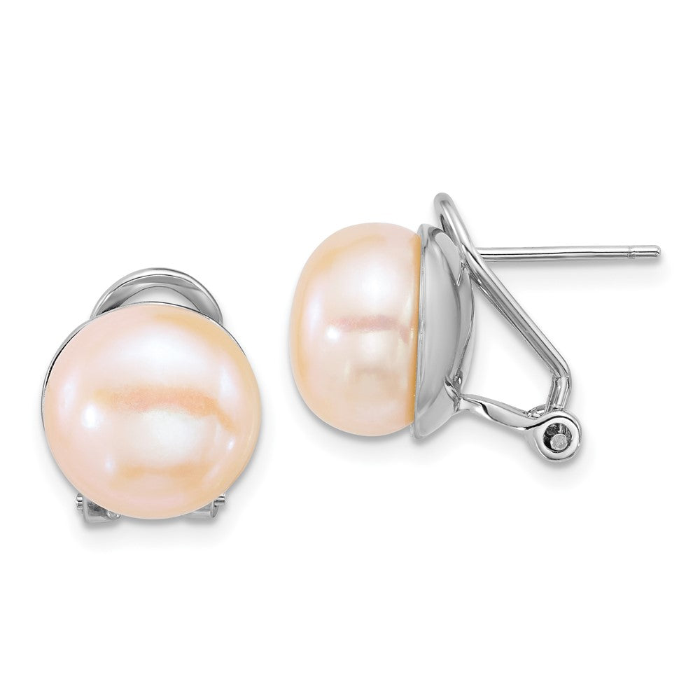 Sterling Silver Rh-Plat 11-12mm Button Pink Fwc Omega Back Earrings