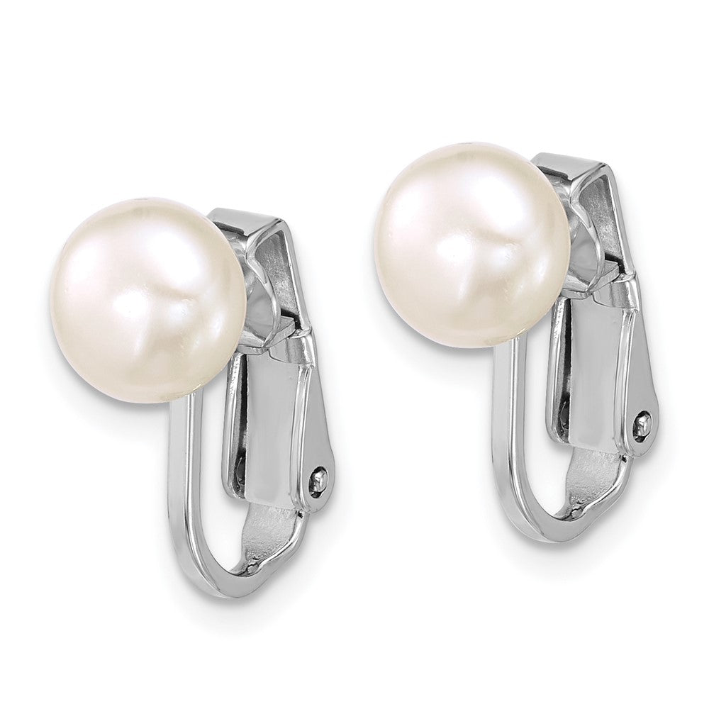 Sterling Silver Rhodium Plated 7-8mm Fwc Pearl Non Pierced Earrings