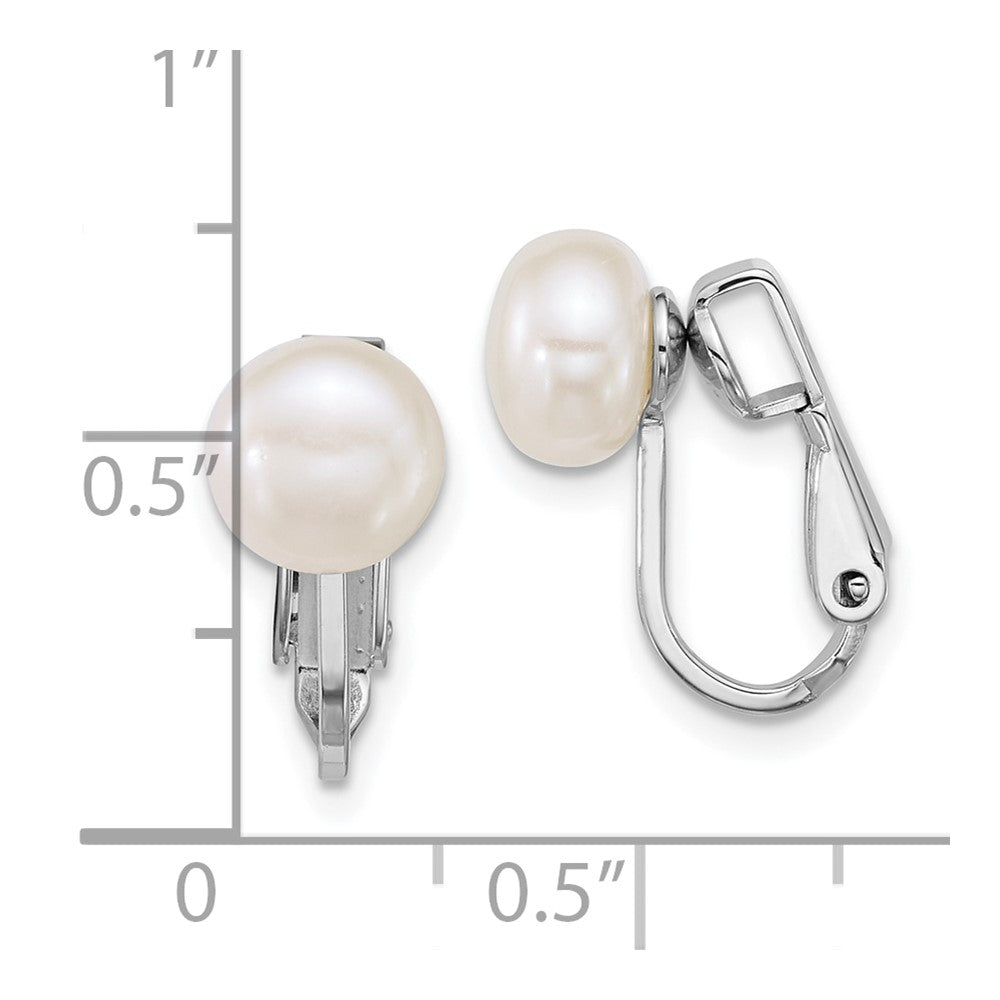 Sterling Silver Rhodium Plated 7-8mm Fwc Pearl Non Pierced Earrings
